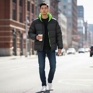 VTG POP Sportswear‎ Reversible Puffer Jacket Water Proof Neon Green Black XL